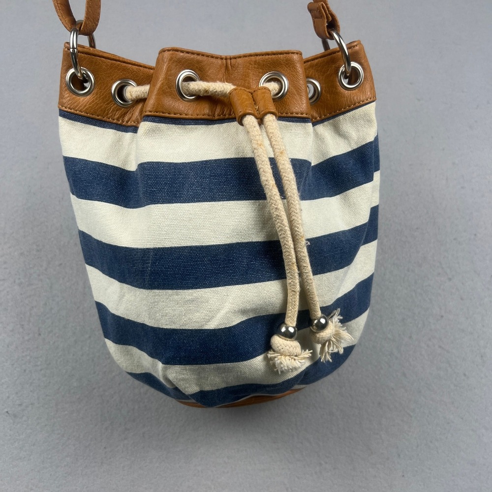 Arizona Jeans Nautical Boho Bucket Bag Small Striped Canvas Summer Vacation